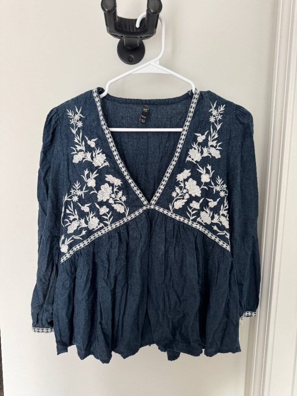 Zara TRF Embroidered Chambray Peplum Babydoll Top XS